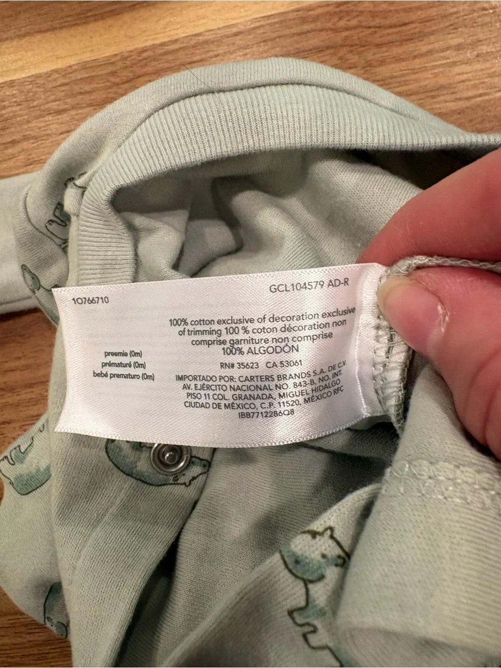 NWT Carter's Sage Green Hippo Footed One-Piece outfit sku TR175 preemie